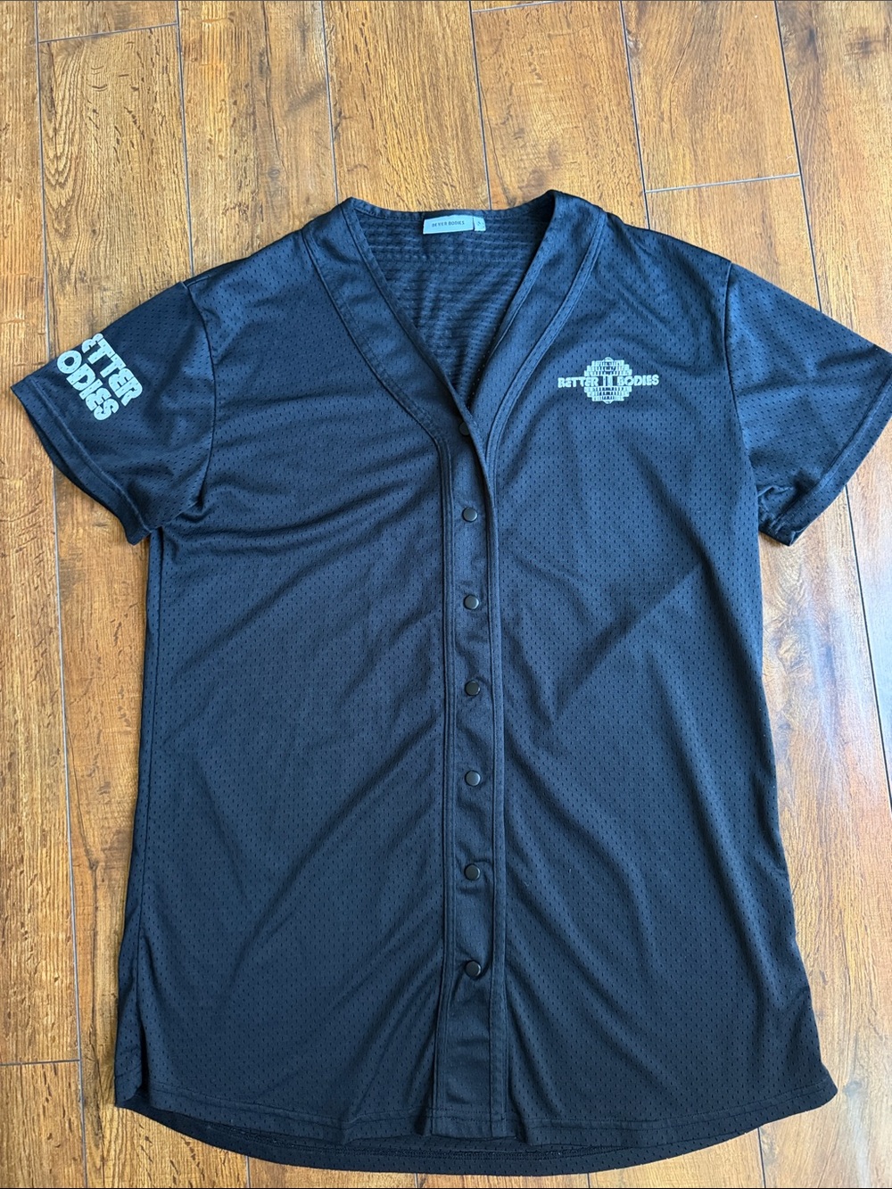 BETTER BODIES Black Athletic Mesh Button Baseball Jersey